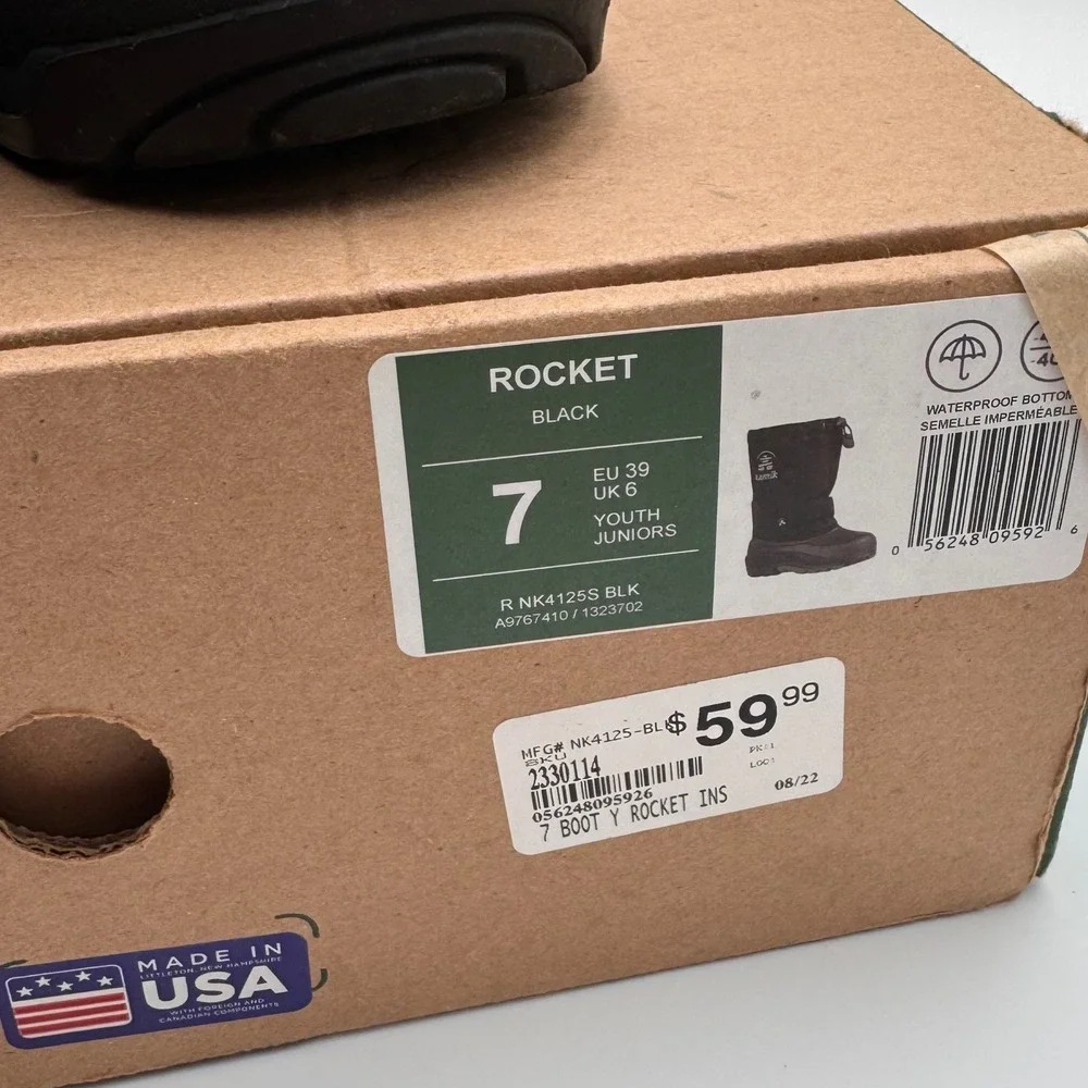 Kamik Kids Black Winter Snow Boots RHR24823-BLK Size 7 Waterproof Insulated
